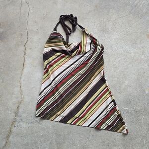 Vintage Y2K Striped Womens Club Top Size XL Halter Fairy Asymmetrical In good